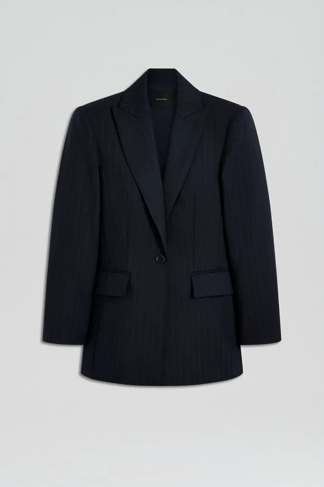 Women CHALK STRIPE TAILORED JACKET NAVY Jackets Scanlan Theodore Women CHALK STRIPE TAILORED JACKET NAVY Jackets Scanlan Theodore