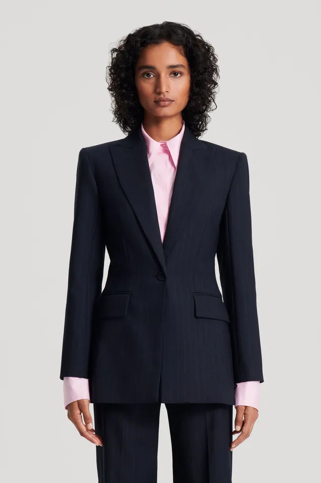 Women CHALK STRIPE TAILORED JACKET NAVY Jackets Scanlan Theodore Women CHALK STRIPE TAILORED JACKET NAVY Jackets Scanlan Theodore