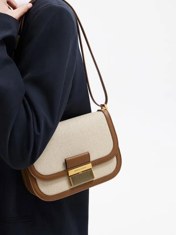 Women Charlot Canvas Crossbody Bag 8211 Chocolate CHARLES and KEITH Crossbody Bags