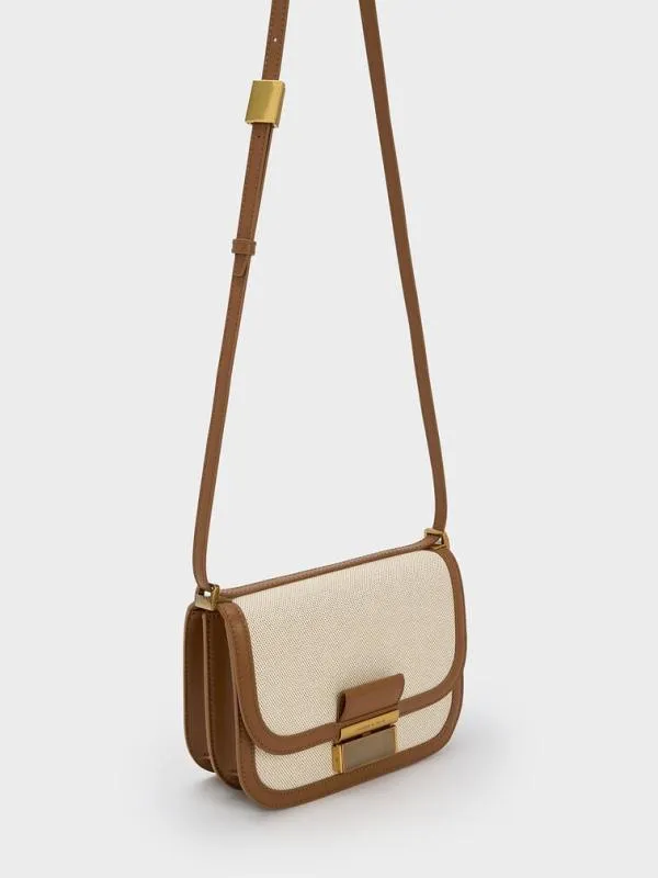 Women Charlot Canvas Crossbody Bag 8211 Chocolate CHARLES and KEITH Crossbody Bags