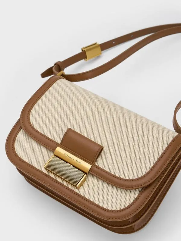 Women Charlot Canvas Crossbody Bag 8211 Chocolate CHARLES and KEITH Crossbody Bags