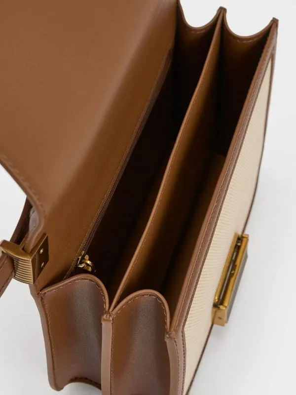 Women Charlot Canvas Crossbody Bag 8211 Chocolate CHARLES and KEITH Crossbody Bags