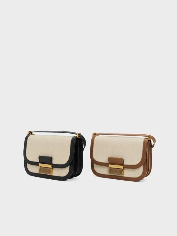 Women Charlot Canvas Crossbody Bag 8211 Chocolate CHARLES and KEITH Crossbody Bags