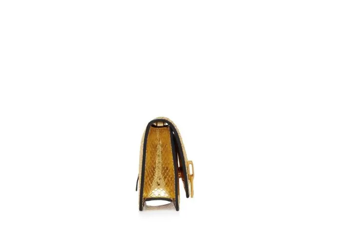 Women Clutches Tom Ford Laminated Python Jennifer Mini Bag On Chain Gold
