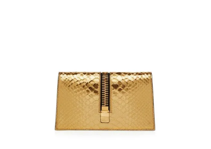 Women Clutches Tom Ford Laminated Python Jennifer Mini Bag On Chain Gold