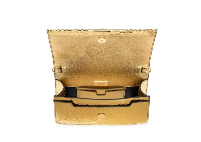 Women Clutches Tom Ford Laminated Python Jennifer Mini Bag On Chain Gold
