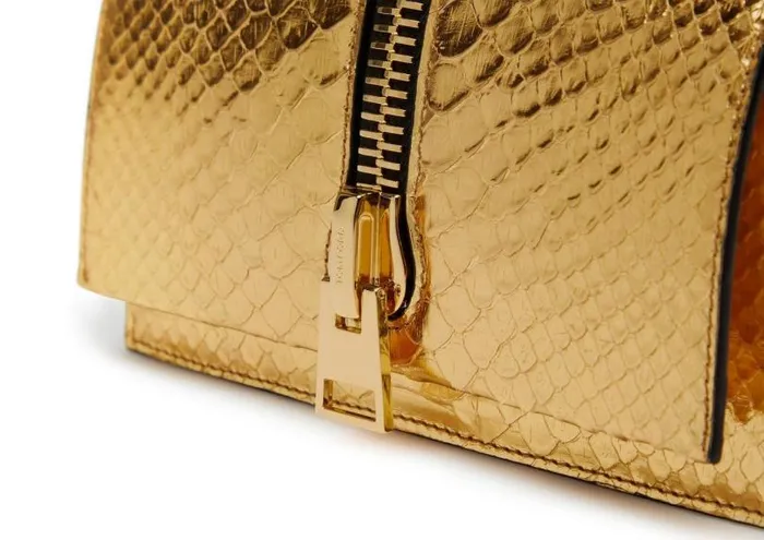 Women Clutches Tom Ford Laminated Python Jennifer Mini Bag On Chain Gold