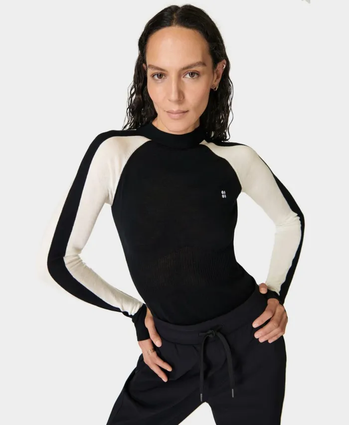 Women Colour Block Merino Base Layer Top Black Sweaty Betty Long Sleeve Tops