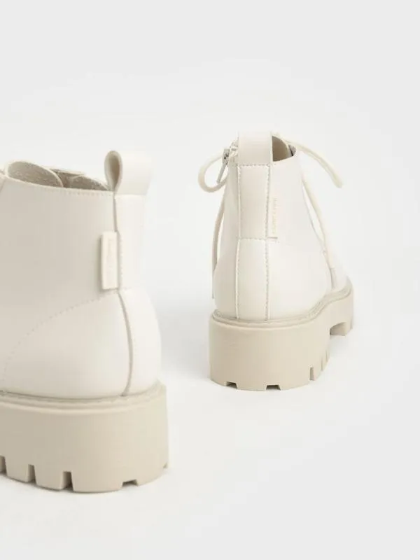 Women Commute LaceUp Chunky Ankle Boots 8211 Chalk CHARLES and KEITH Boots Women Commute LaceUp Chunky Ankle Boots 8211 Chalk CHARLES and KEITH Boots