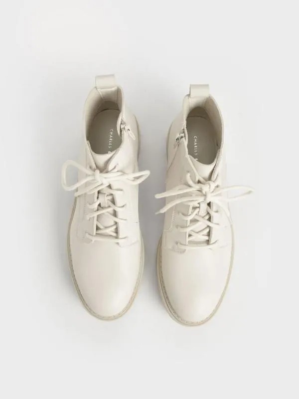 Women Commute LaceUp Chunky Ankle Boots 8211 Chalk CHARLES and KEITH Boots Women Commute LaceUp Chunky Ankle Boots 8211 Chalk CHARLES and KEITH Boots