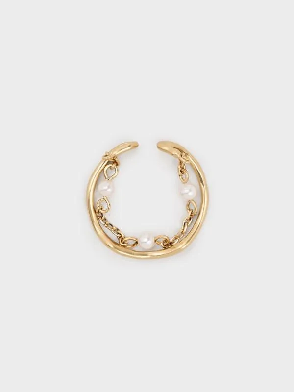 Women Corrine Pearl ChainLink Double Ring 8211 Brush Gold CHARLES and KEITH Rings Women Corrine Pearl ChainLink Double Ring 8211 Brush Gold CHARLES and KEITH Rings