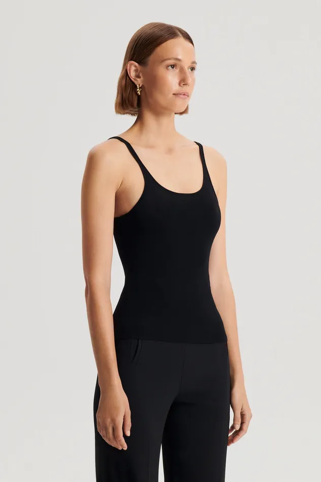 Women CREPE KNIT RIB SINGLET BLACK Tops Scanlan Theodore Women CREPE KNIT RIB SINGLET BLACK Tops Scanlan Theodore