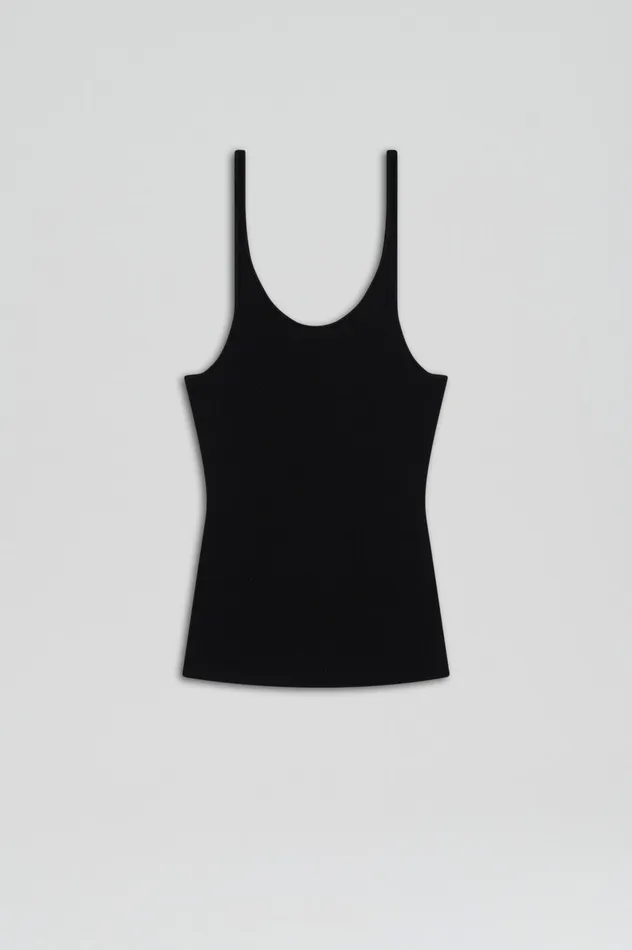 Women CREPE KNIT RIB SINGLET BLACK Tops Scanlan Theodore Women CREPE KNIT RIB SINGLET BLACK Tops Scanlan Theodore