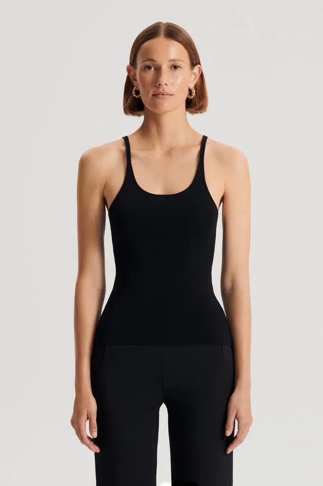 Women CREPE KNIT RIB SINGLET BLACK Tops Scanlan Theodore Women CREPE KNIT RIB SINGLET BLACK Tops Scanlan Theodore