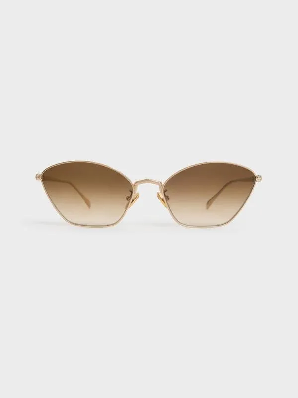 Women CrystalAccent CatEye Sunglasses 8211 Gold CHARLES and KEITH Cateye