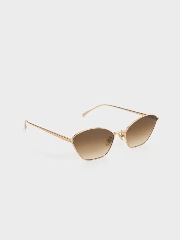 Women CrystalAccent CatEye Sunglasses 8211 Gold CHARLES and KEITH Cateye