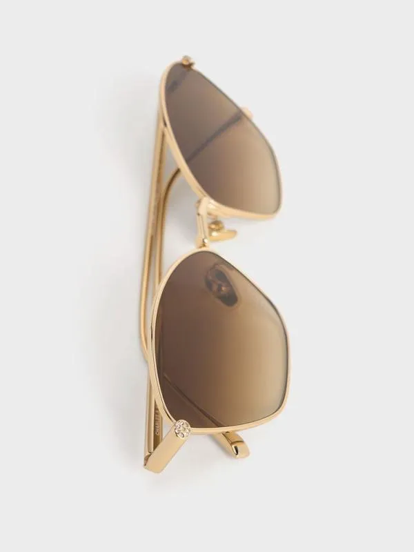 Women CrystalAccent CatEye Sunglasses 8211 Gold CHARLES and KEITH Cateye
