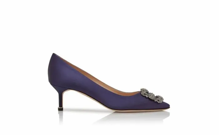Women Dark Blue Satin Jewel Buckle Pumps Manolo Blahnik Pumps