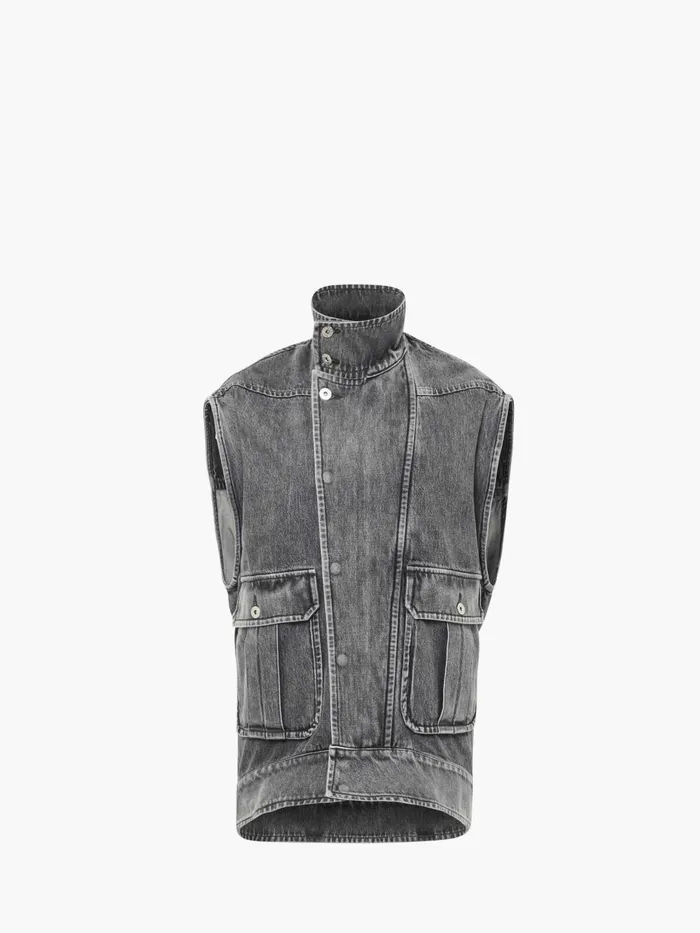 Women Denim JW Anderson OVERSIZED SLEEVELESS HIGH NECK JACKET Grey