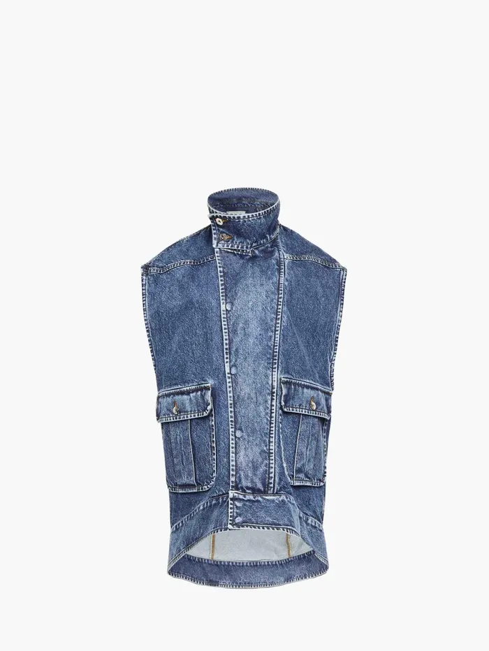 Women Denim JW Anderson OVERSIZED SLEEVELESS HIGH NECK JACKET Mid Blue