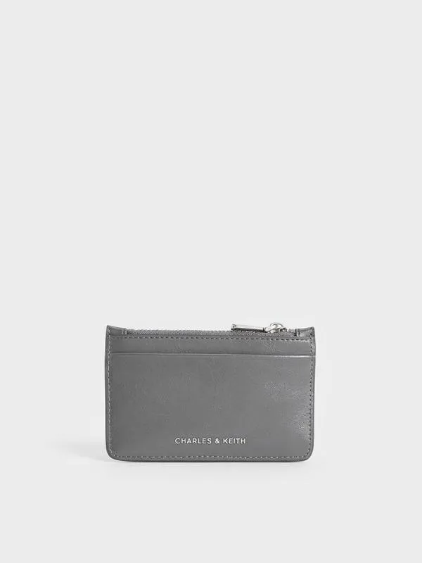 Women Donna CrinkleEffect Panelled Card Holder 8211 Grey CHARLES and KEITH Card Holders