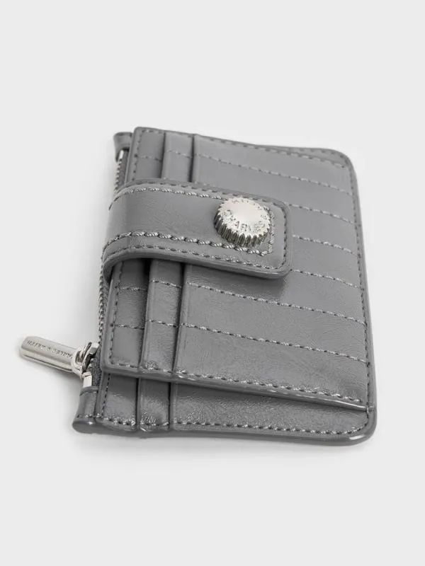 Women Donna CrinkleEffect Panelled Card Holder 8211 Grey CHARLES and KEITH Card Holders