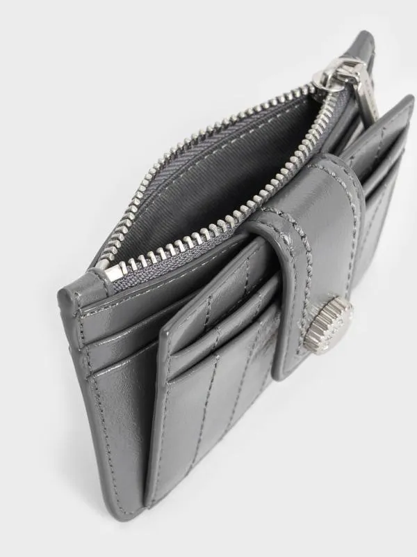 Women Donna CrinkleEffect Panelled Card Holder 8211 Grey CHARLES and KEITH Card Holders