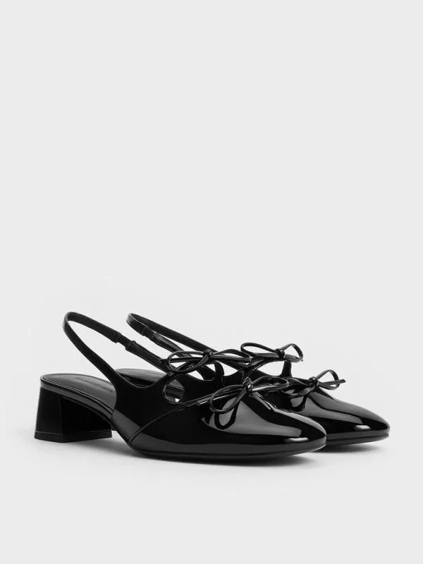 Women Dorri DoubleBow Slingback Pumps 8211 Black Patent CHARLES and KEITH Heels