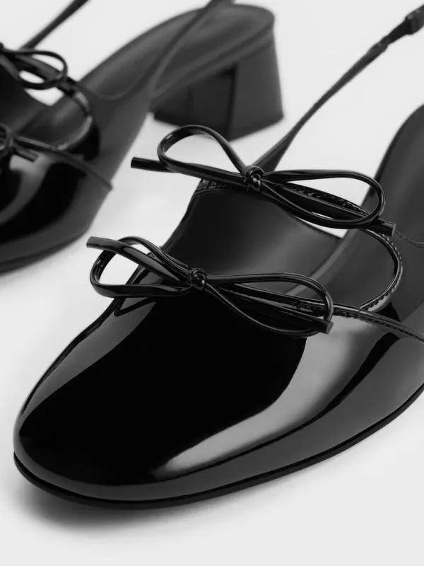 Women Dorri DoubleBow Slingback Pumps 8211 Black Patent CHARLES and KEITH Heels