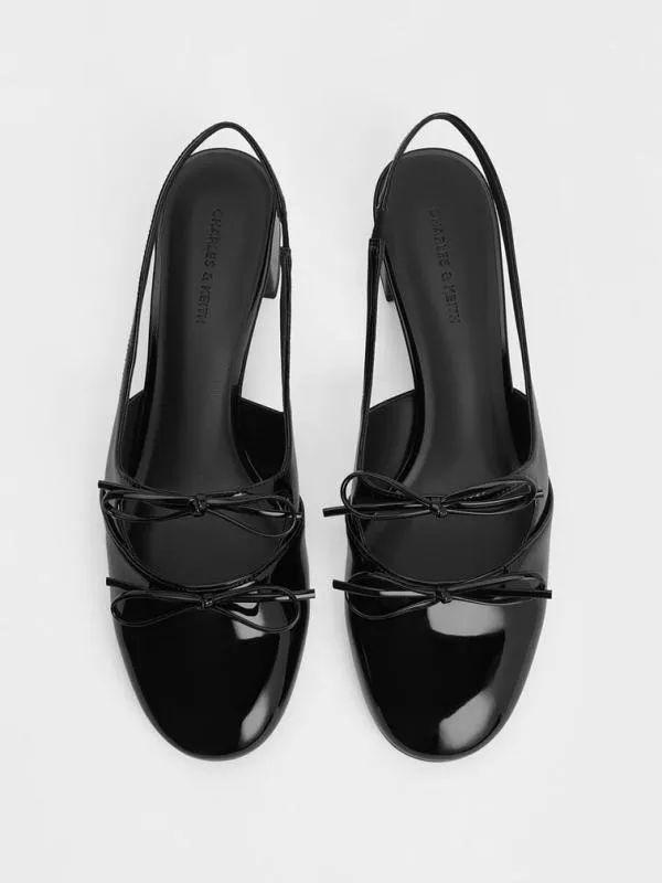 Women Dorri DoubleBow Slingback Pumps 8211 Black Patent CHARLES and KEITH Heels