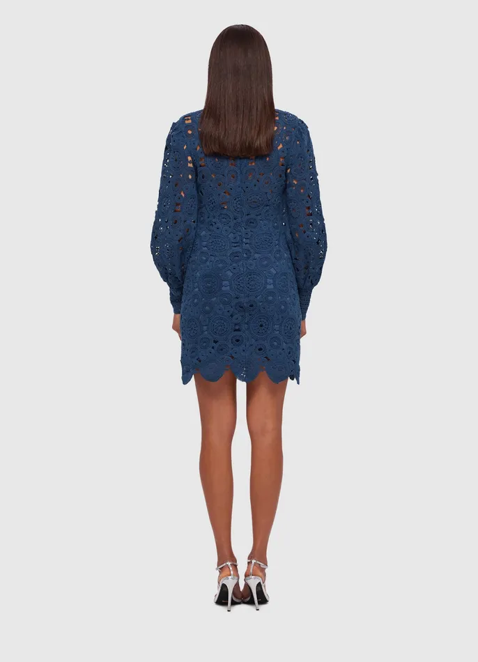 Women Dresses and Jumpsuits LEO LIN Daisy Crochet Long Sleeve Mini Dress 8211 Navy