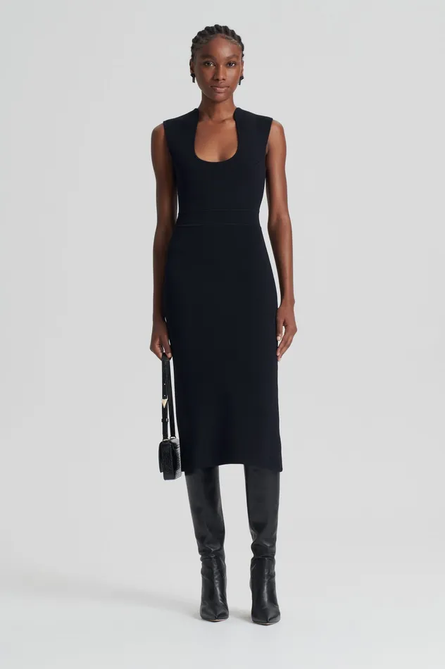 Women Dresses Scanlan Theodore CREPE KNIT SCOOP NECK DRESS BLACK