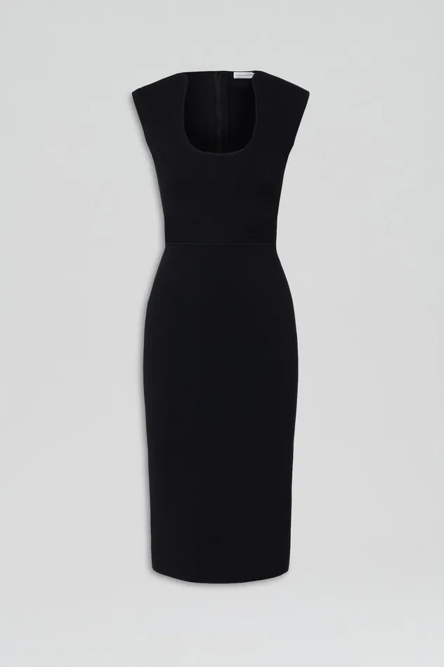 Women Dresses Scanlan Theodore CREPE KNIT SCOOP NECK DRESS BLACK