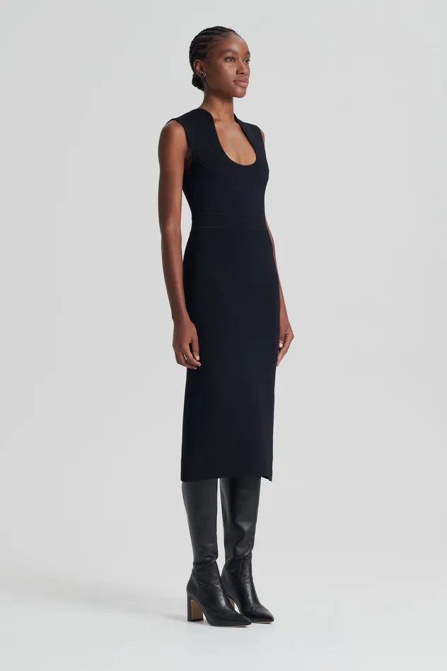 Women Dresses Scanlan Theodore CREPE KNIT SCOOP NECK DRESS BLACK