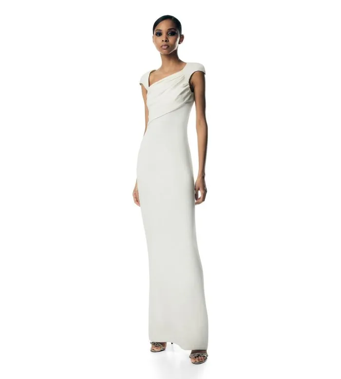 Women Dresses Tom Ford Double Silk Georgette Evening Dress Chalk Women Dresses Tom Ford Double Silk Georgette Evening Dress Chalk