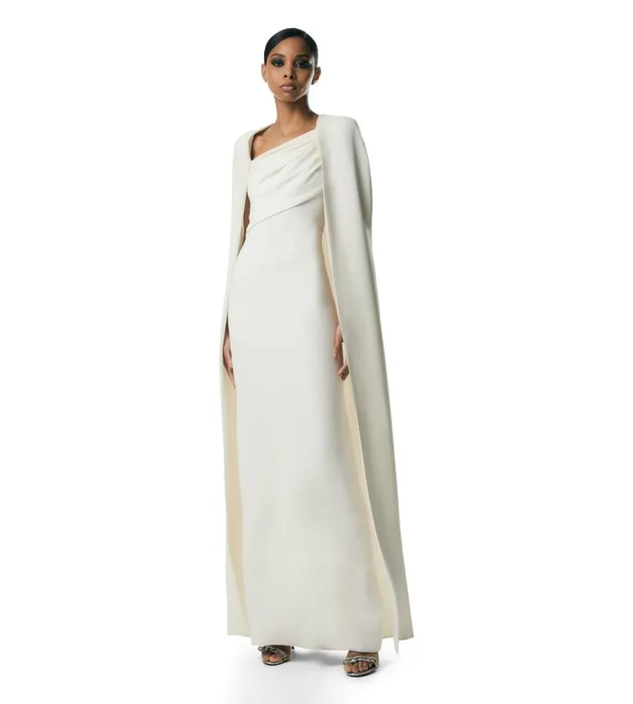 Women Dresses Tom Ford Double Silk Georgette Evening Dress Chalk Women Dresses Tom Ford Double Silk Georgette Evening Dress Chalk