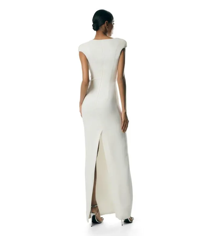 Women Dresses Tom Ford Double Silk Georgette Evening Dress Chalk Women Dresses Tom Ford Double Silk Georgette Evening Dress Chalk