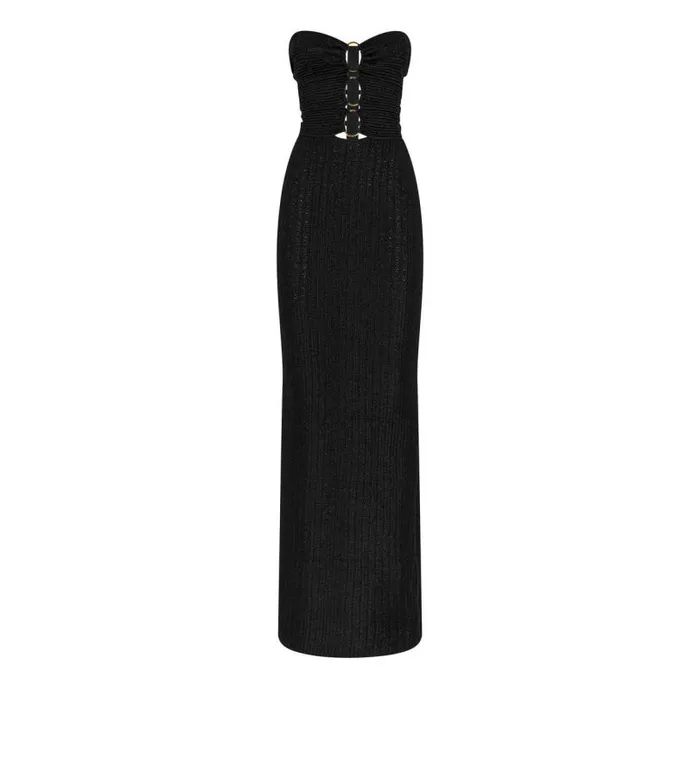 Women Dresses Tom Ford Metallic Wool Strapless Dress Black