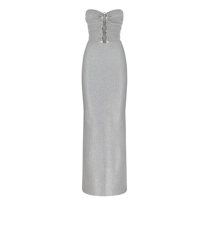 Women Dresses Tom Ford Metallic Wool Strapless Dress Silver