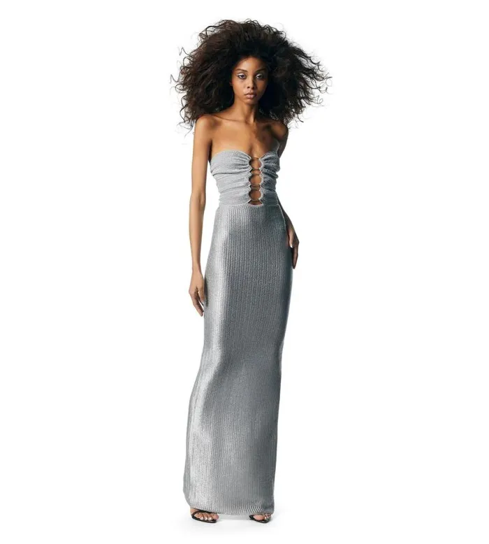 Women Dresses Tom Ford Metallic Wool Strapless Dress Silver Women Dresses Tom Ford Metallic Wool Strapless Dress Silver