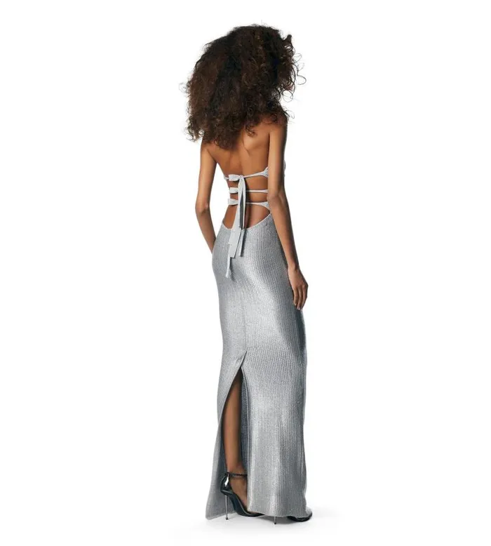 Women Dresses Tom Ford Metallic Wool Strapless Dress Silver Women Dresses Tom Ford Metallic Wool Strapless Dress Silver