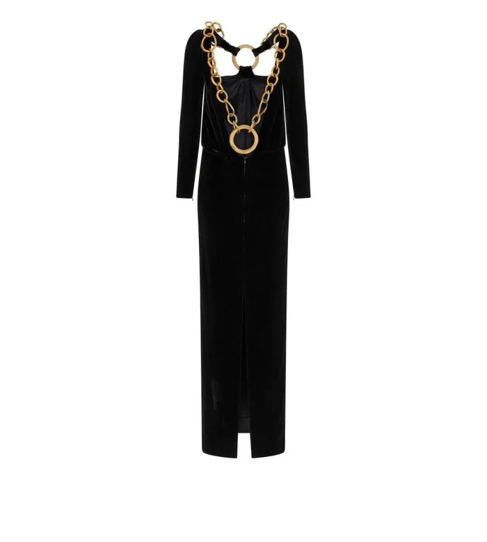 Women Dresses Tom Ford Velvet Open Back Gown With Chain Black Women Dresses Tom Ford Velvet Open Back Gown With Chain Black