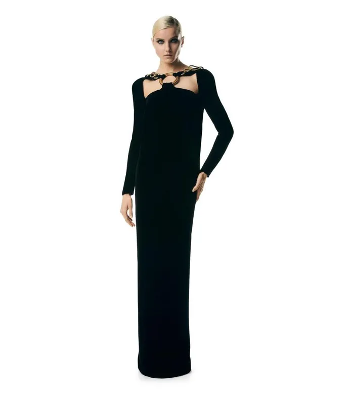 Women Dresses Tom Ford Velvet Open Back Gown With Chain Black Women Dresses Tom Ford Velvet Open Back Gown With Chain Black
