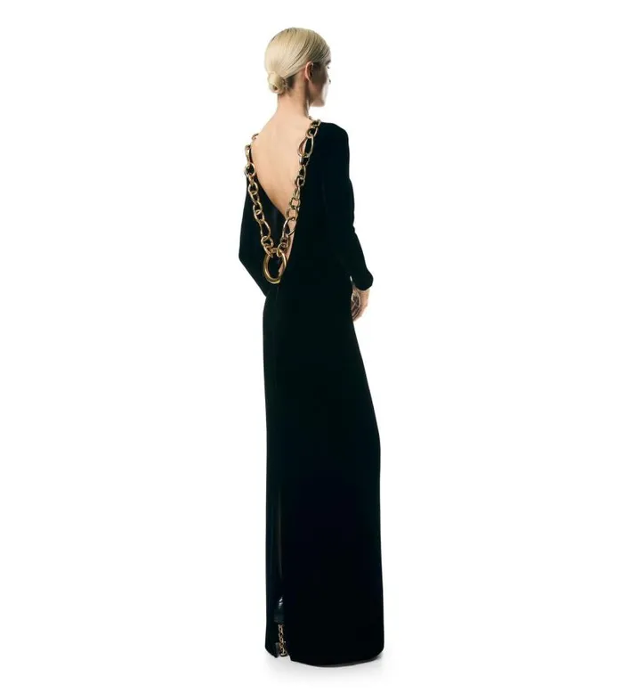 Women Dresses Tom Ford Velvet Open Back Gown With Chain Black Women Dresses Tom Ford Velvet Open Back Gown With Chain Black