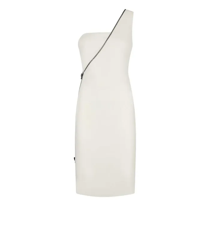 Women Dresses Tom Ford Viscose Stretch Cady One Shoulder Cocktail Dress Chalk