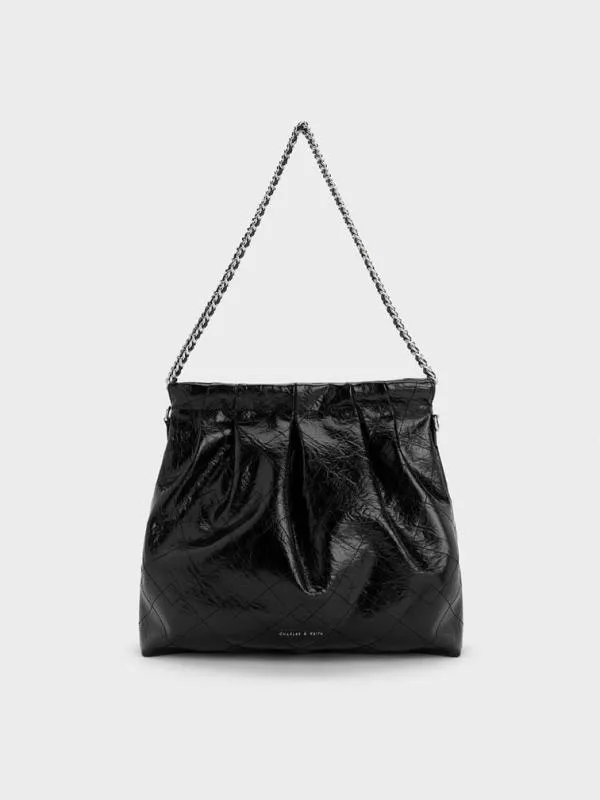 Women Duo Double Chain Hobo Bag 8211 Noir CHARLES and KEITH Hobo Bags