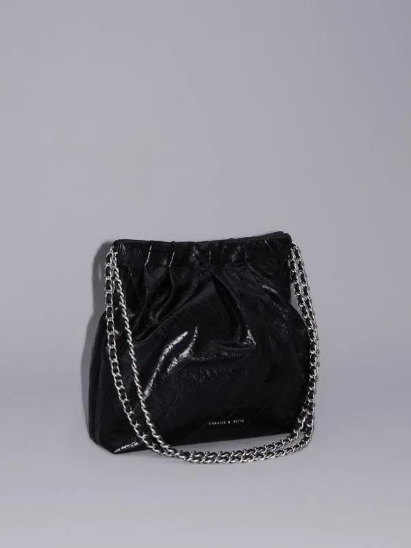 Women Duo Double Chain Hobo Bag 8211 Noir CHARLES and KEITH Hobo Bags