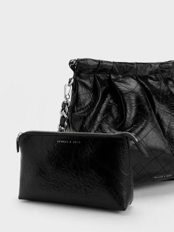 Women Duo Double Chain Hobo Bag 8211 Noir CHARLES and KEITH Hobo Bags