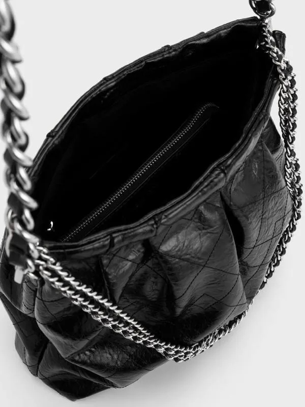 Women Duo Double Chain Hobo Bag 8211 Noir CHARLES and KEITH Hobo Bags