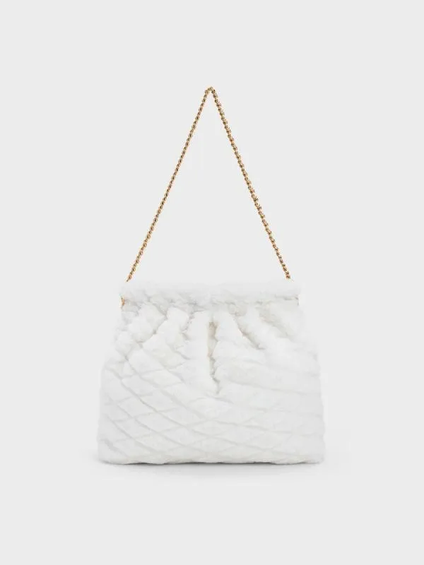Women Duo Furry ChainHandle Hobo Bag 8211 White CHARLES and KEITH Hobo Bags